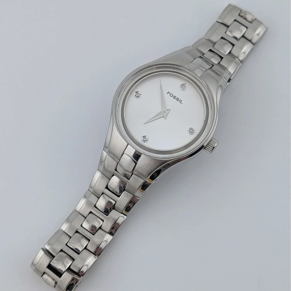 Fossil Arkitekt Men's SS Watch Silver Sunburst Dial Crystal Markers Y2K 7